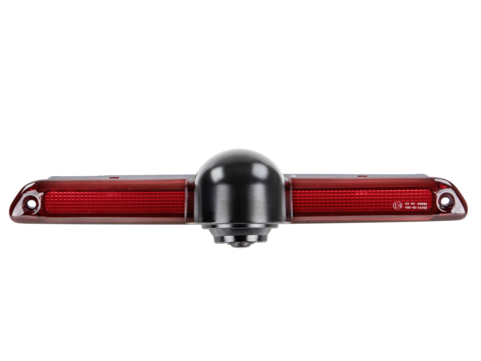 Red center high-mounted brake light assembly with horizontal red lenses and black housing on a white background
