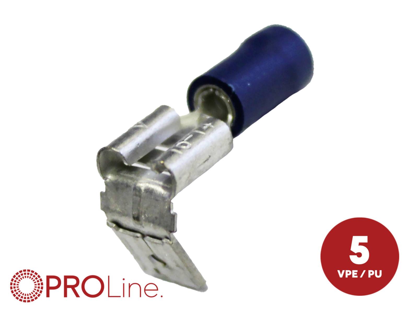 Blue insulated electrical crimp terminal connector with PROLine logo and red '5 VPE/PU' quantity badge on white background.