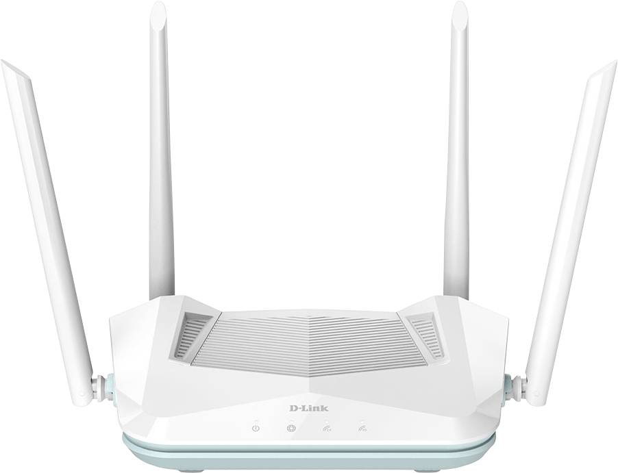 A white D-Link Wi-Fi router with four antennas, designed for improving wireless internet connectivity in a home or office setting.