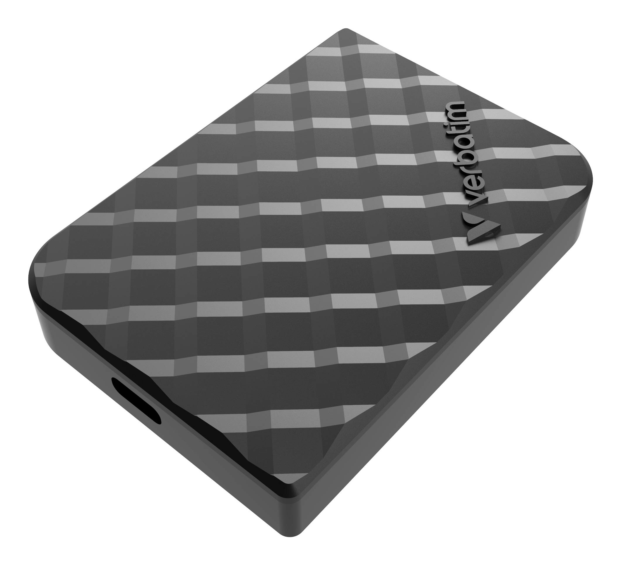Black patterned Verizon portable device or power bank with logo, shown in perspective on a white background.