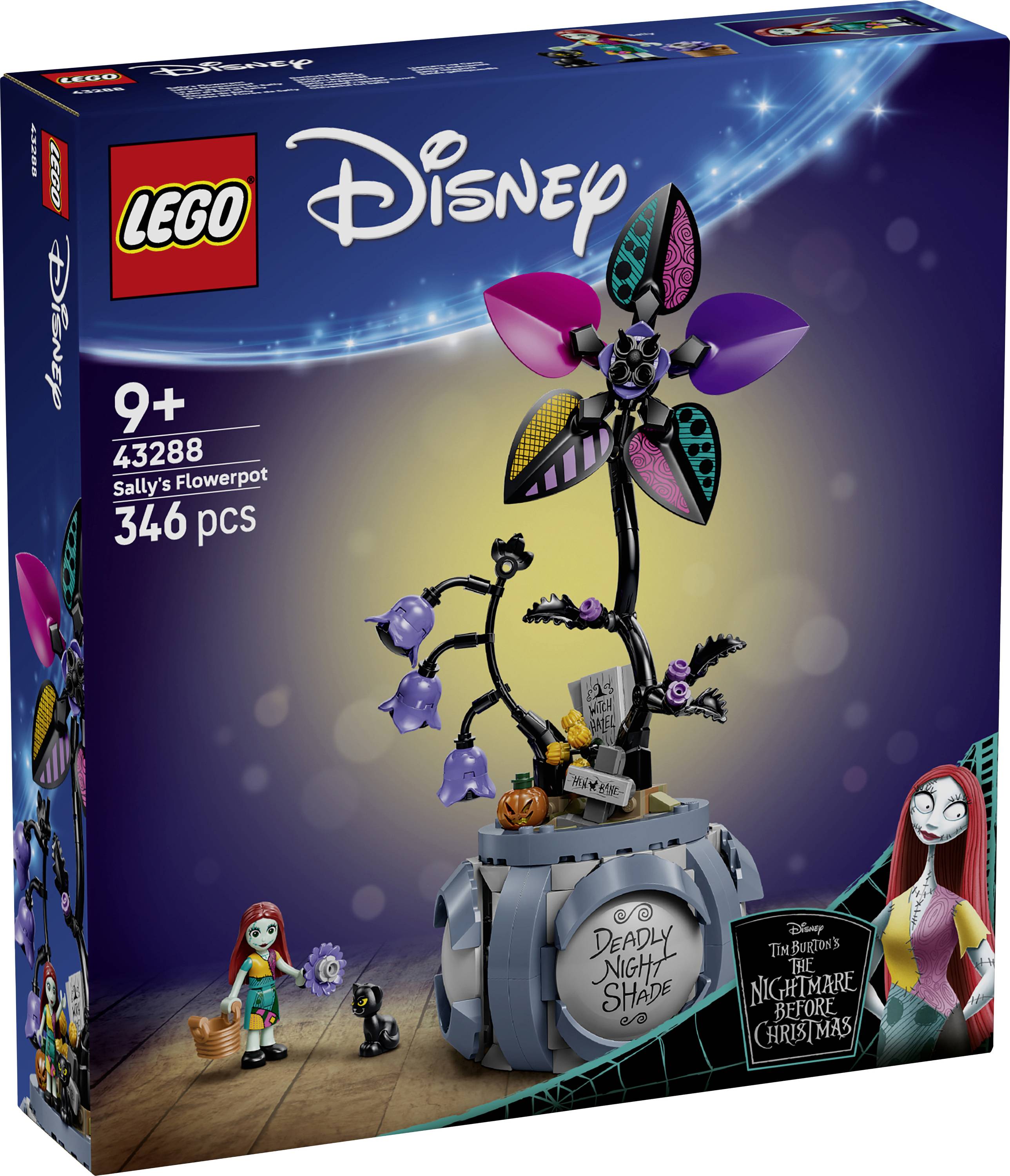 LEGO set 'Sally's Flowerpot' from Disney's 'The Nightmare Before Christmas', suitable for ages 9+, includes 346 pieces.