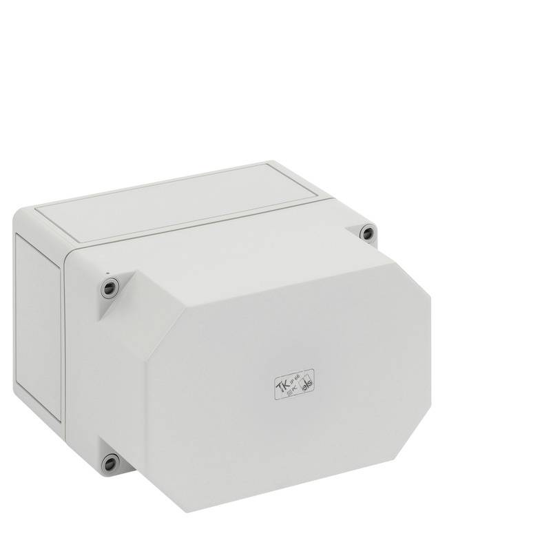 White rectangular electrical enclosure or control box with a hinged front cover and visible mounting screws, shown on a plain background.