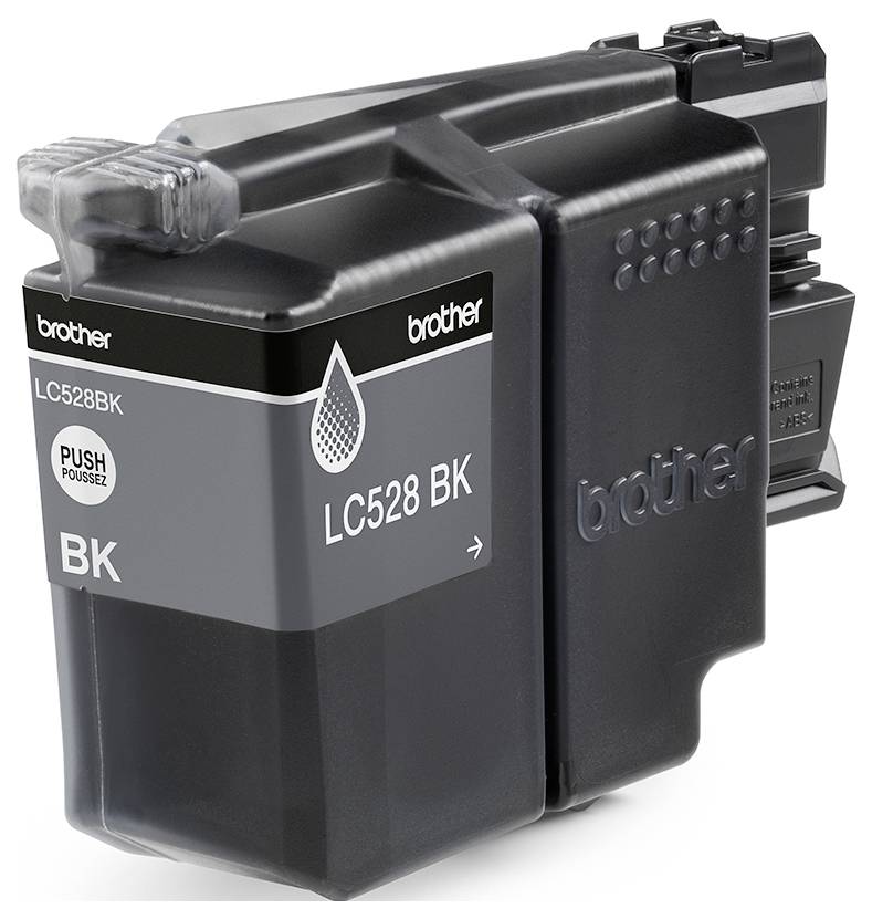 Black ink cartridge labeled 'brother LC528BK', designed for a Brother printer.