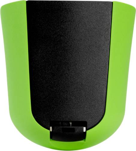 A green and black wall-mounted device with a USB port at the bottom, likely a charging station or holder.