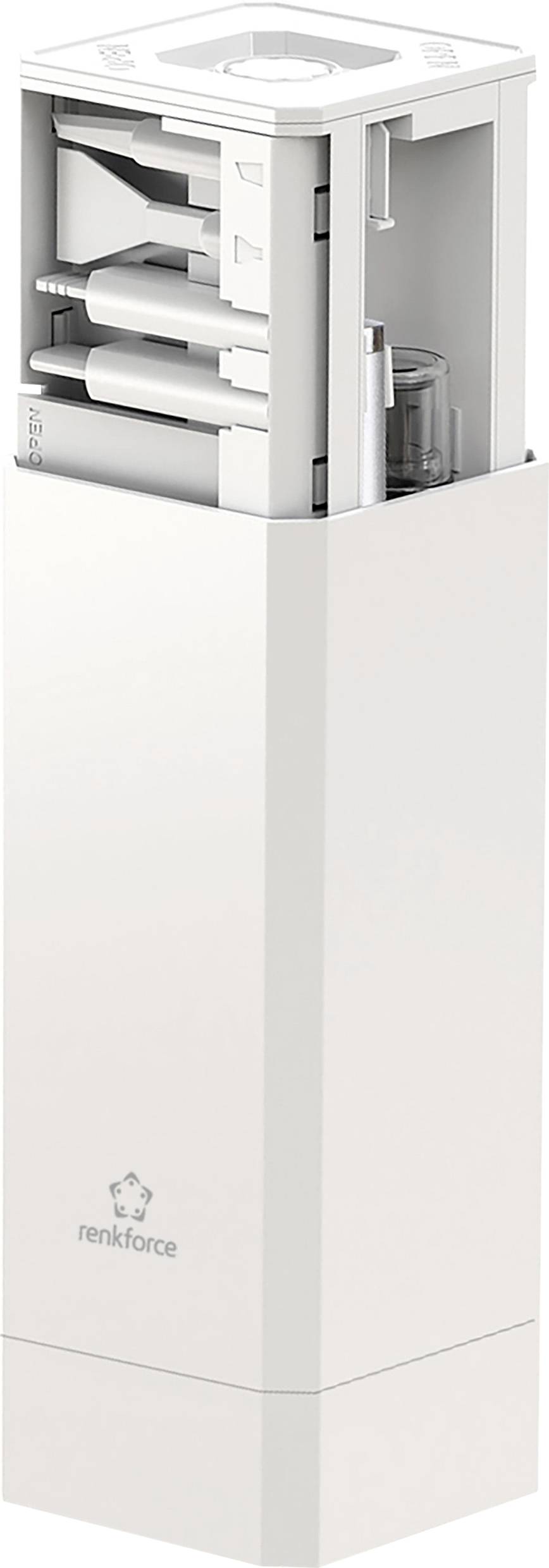 A white vertical kitchen tool organizer with multiple compartments for different utensils, featuring a modern design.