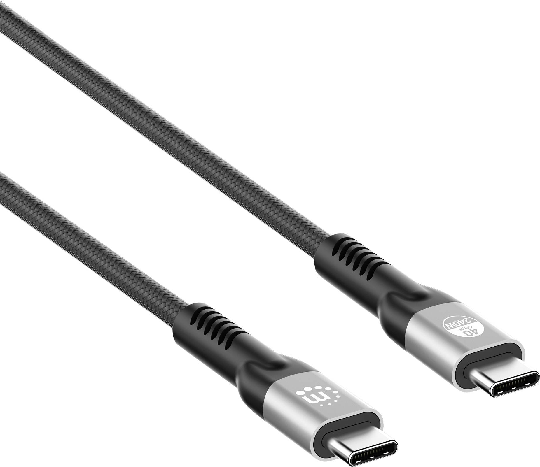 A USB-C to USB-C cable with reinforced connectors and braided exterior for durability, suitable for charging and data transfer.