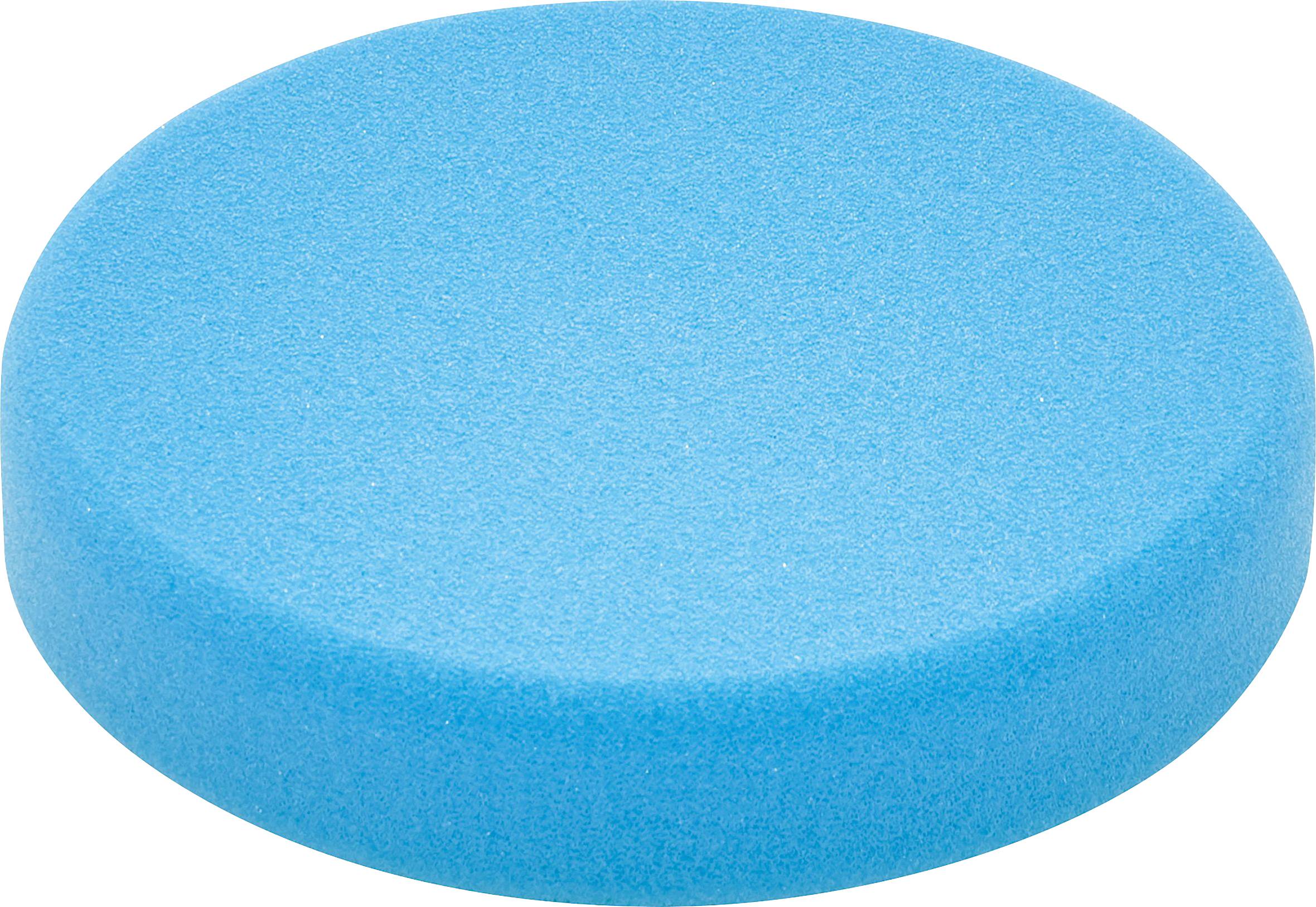 A round, blue puck-shaped object on a white background.