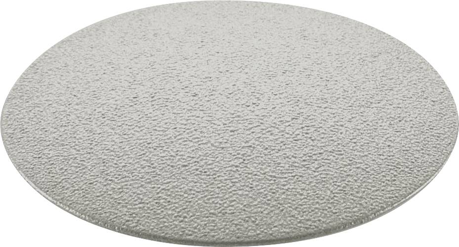 A textured, round gray abrasive disc, commonly used for sanding and polishing surfaces.