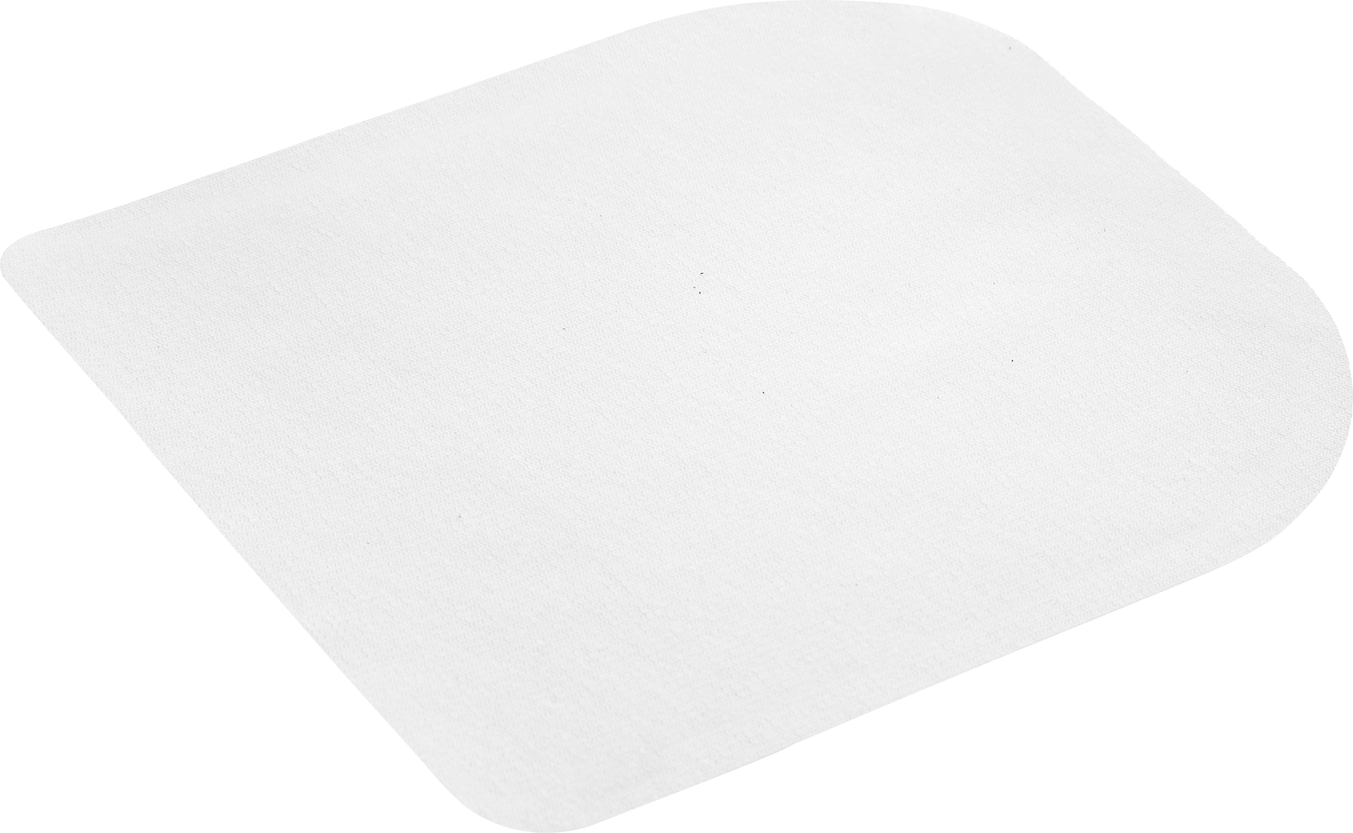 A square, white, microfiber cloth with rounded corners used for cleaning surfaces.