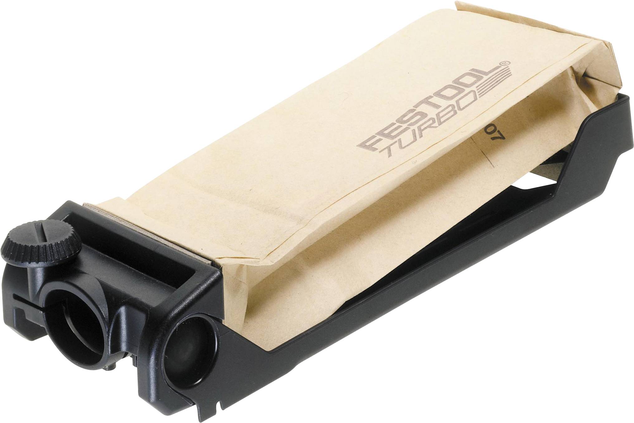 Dust bag for Festool Turbo, shown folded within a black holder, used for collecting debris in power tools.