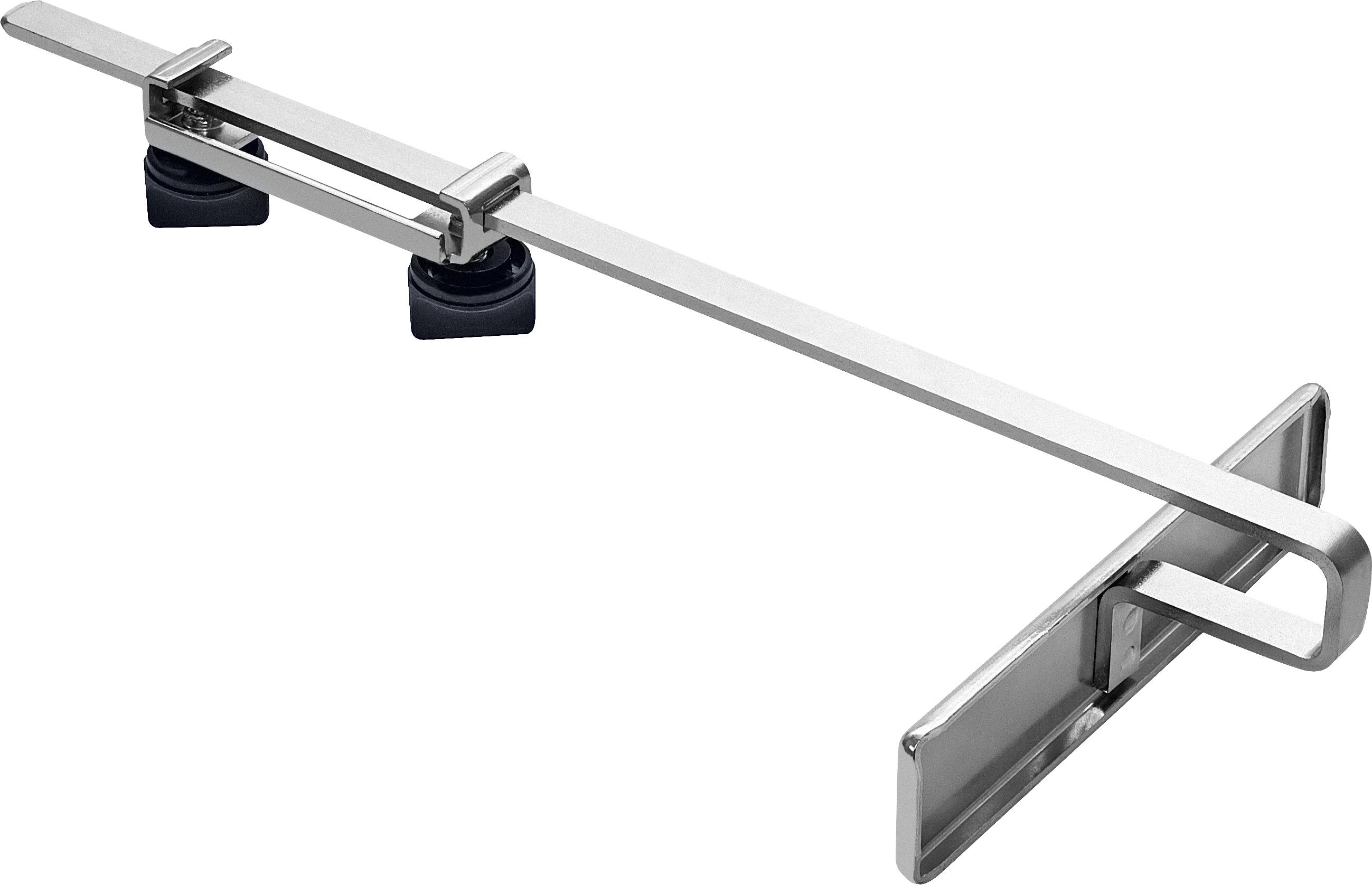 Sliding door track system featuring a horizontal metal rail with two black rollers, designed for smooth door movement.