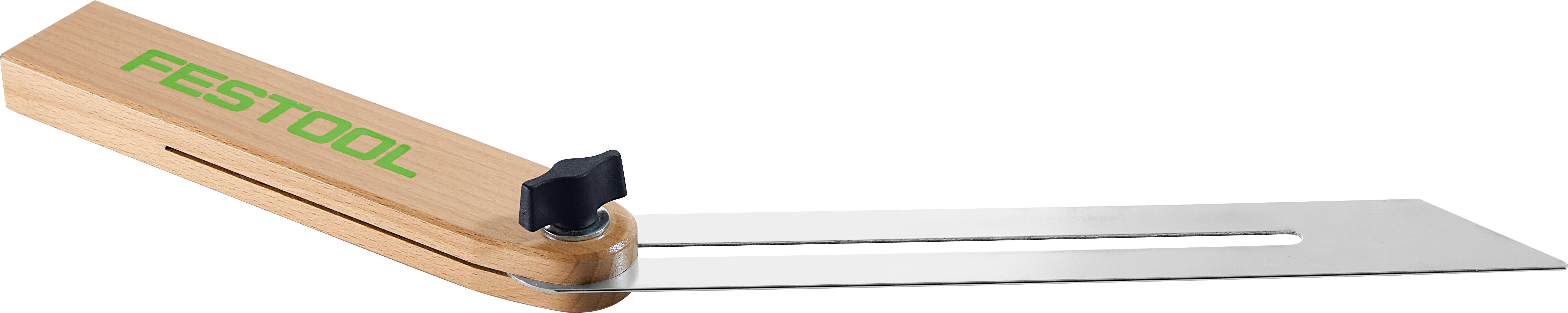 A wooden and metal adjustable angle finder with 'Festool' written in green on the wooden handle.
