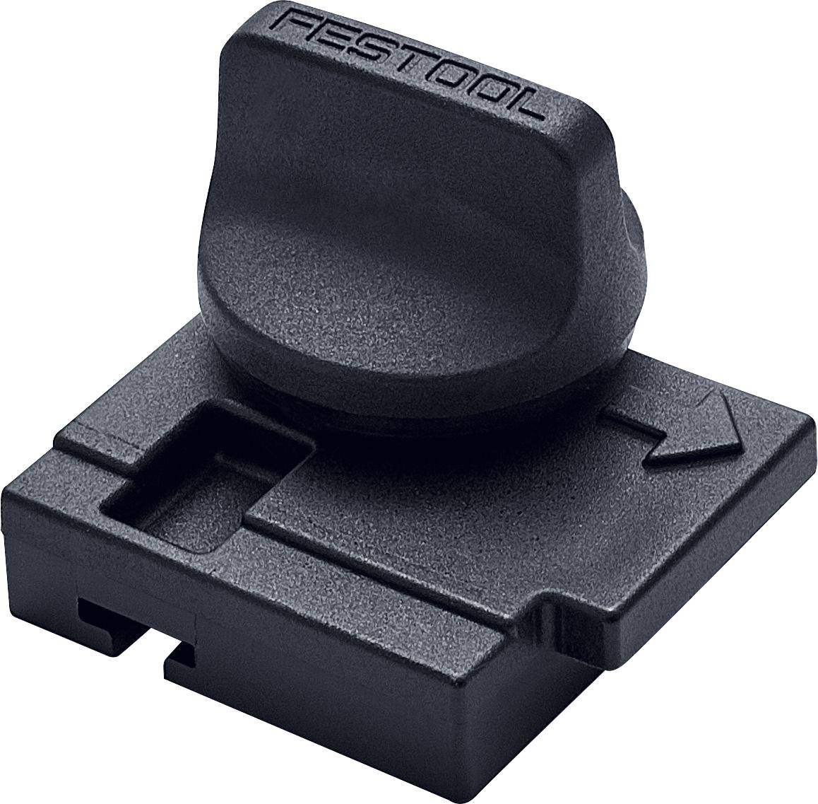 A black Festool knob with an arrow, indicating direction for installation or adjustment.