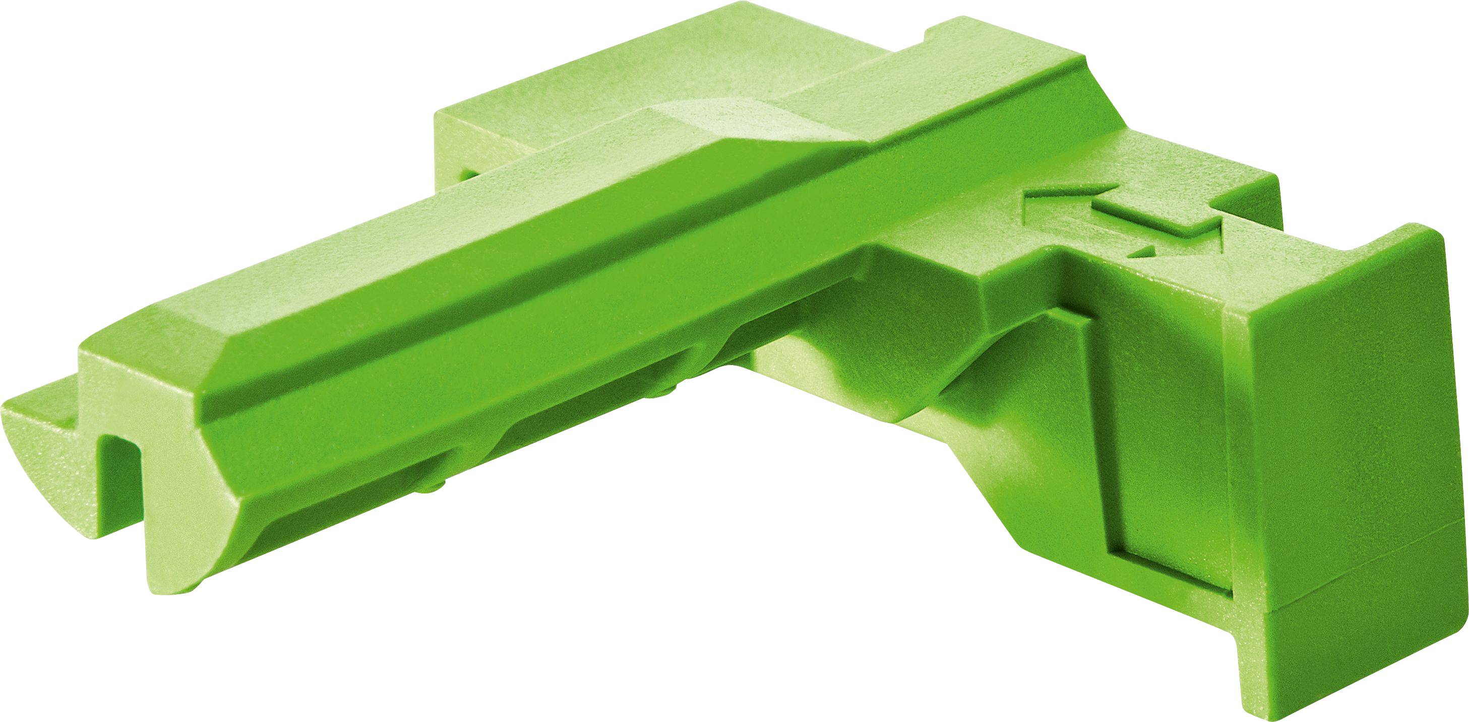 A green lever with geometric design, featuring an arrow pointing right.