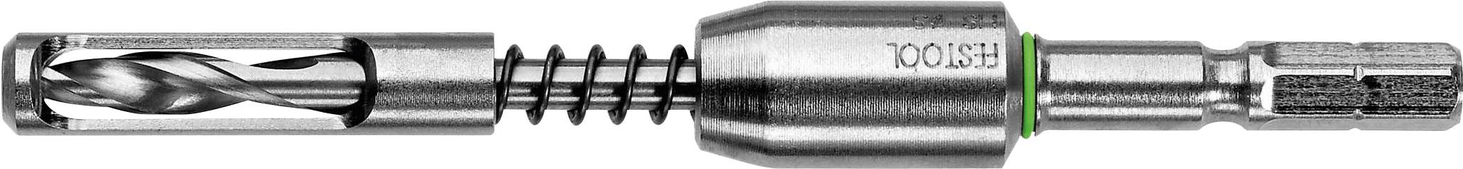 A drill bit with a spiral design and cylindrical base, featuring a spring mechanism and hexagonal shank for power tools.