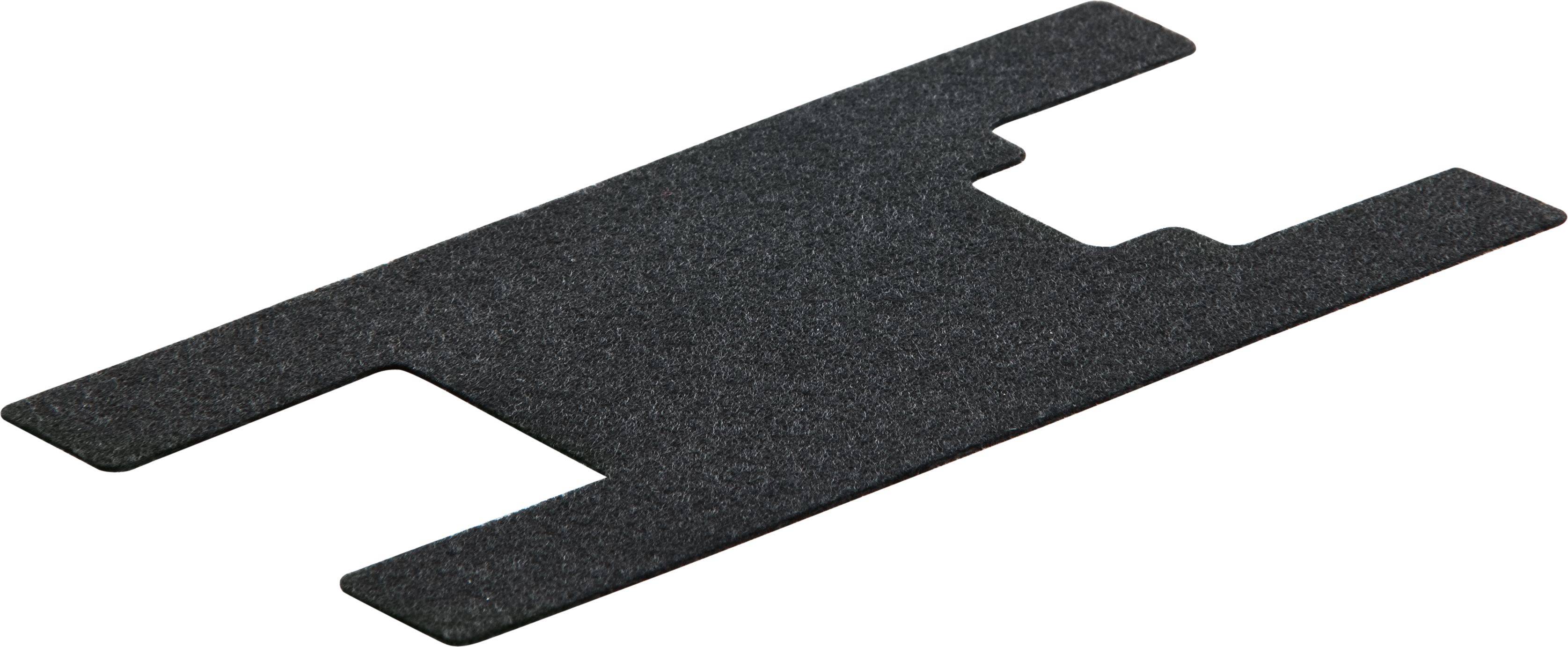 A black, textured, rectangular mat with a cutout section, designed for protective or anti-slip purposes on flat surfaces.