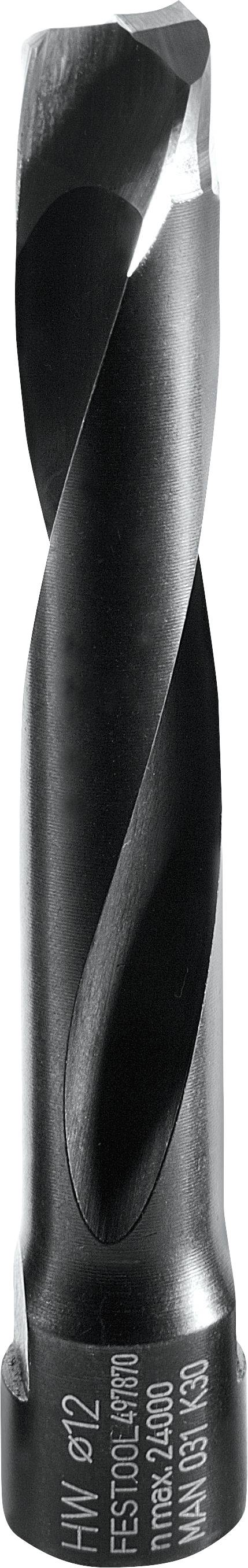 A black metal drill bit with engraved specifications, used for drilling holes in various materials.