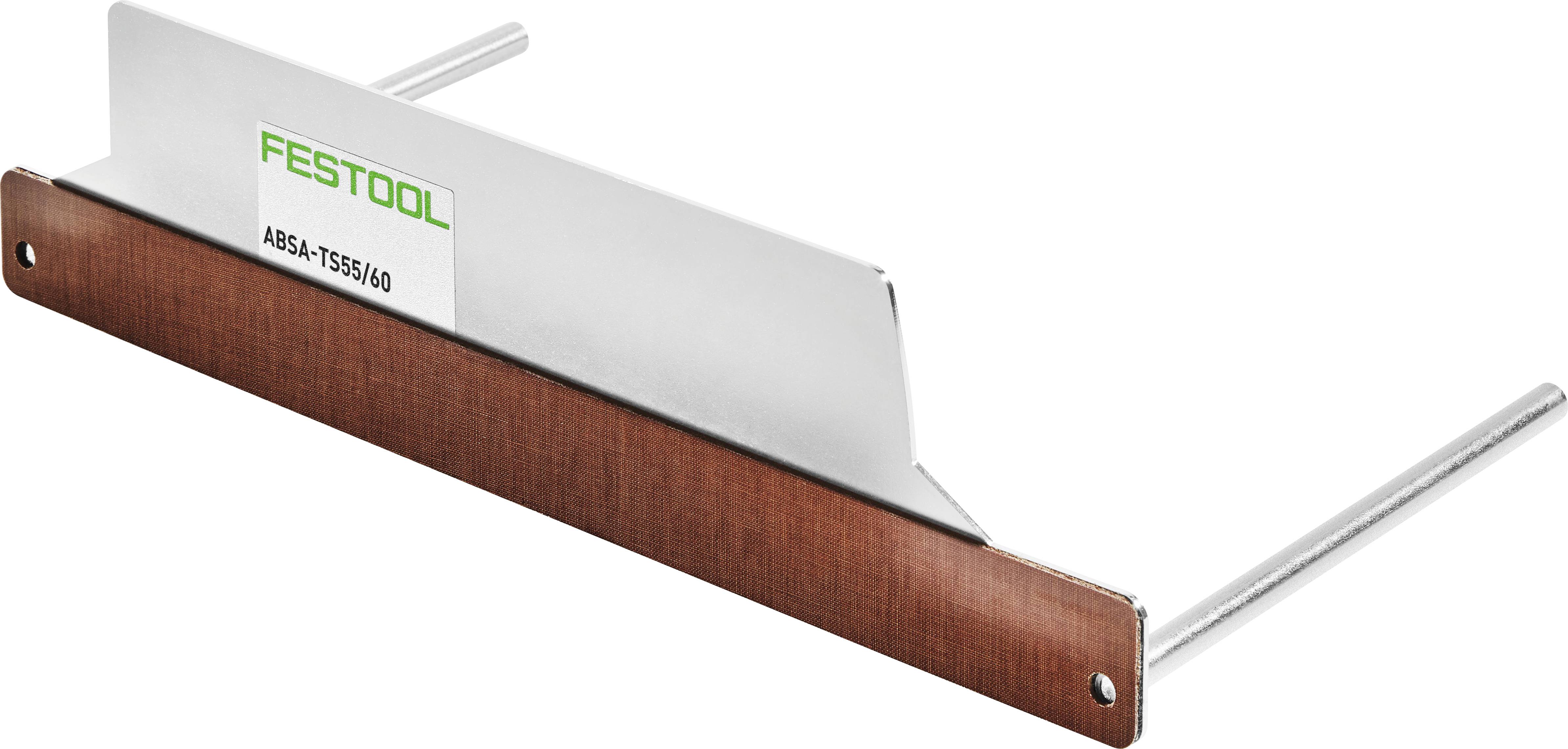 A saw blade guard with a wooden handle, labeled 'Festool ABS 64 TSS16 0', featuring metal rods on both ends.