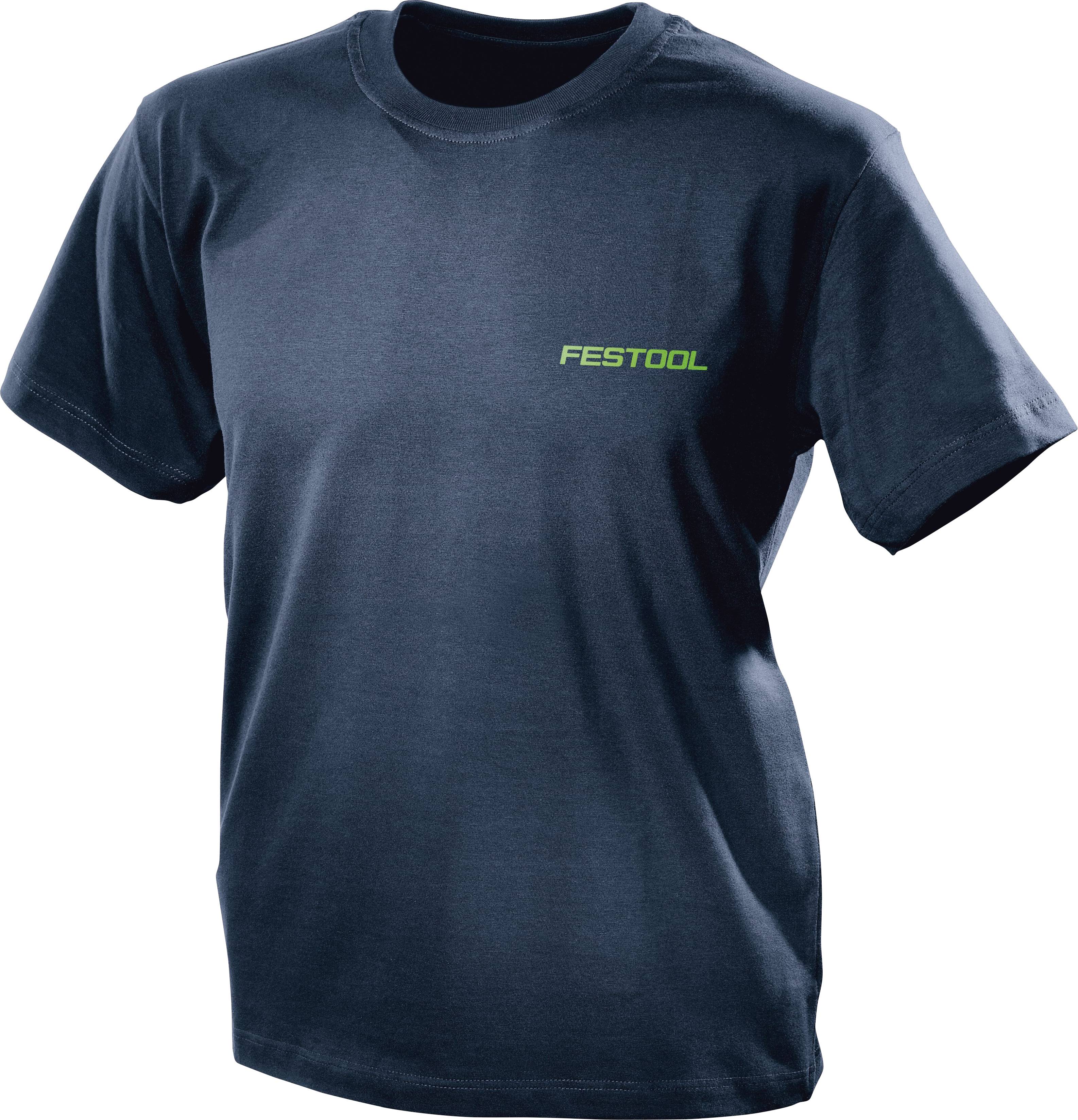 A navy blue t-shirt featuring the green 'Festool' logo on the upper left chest.