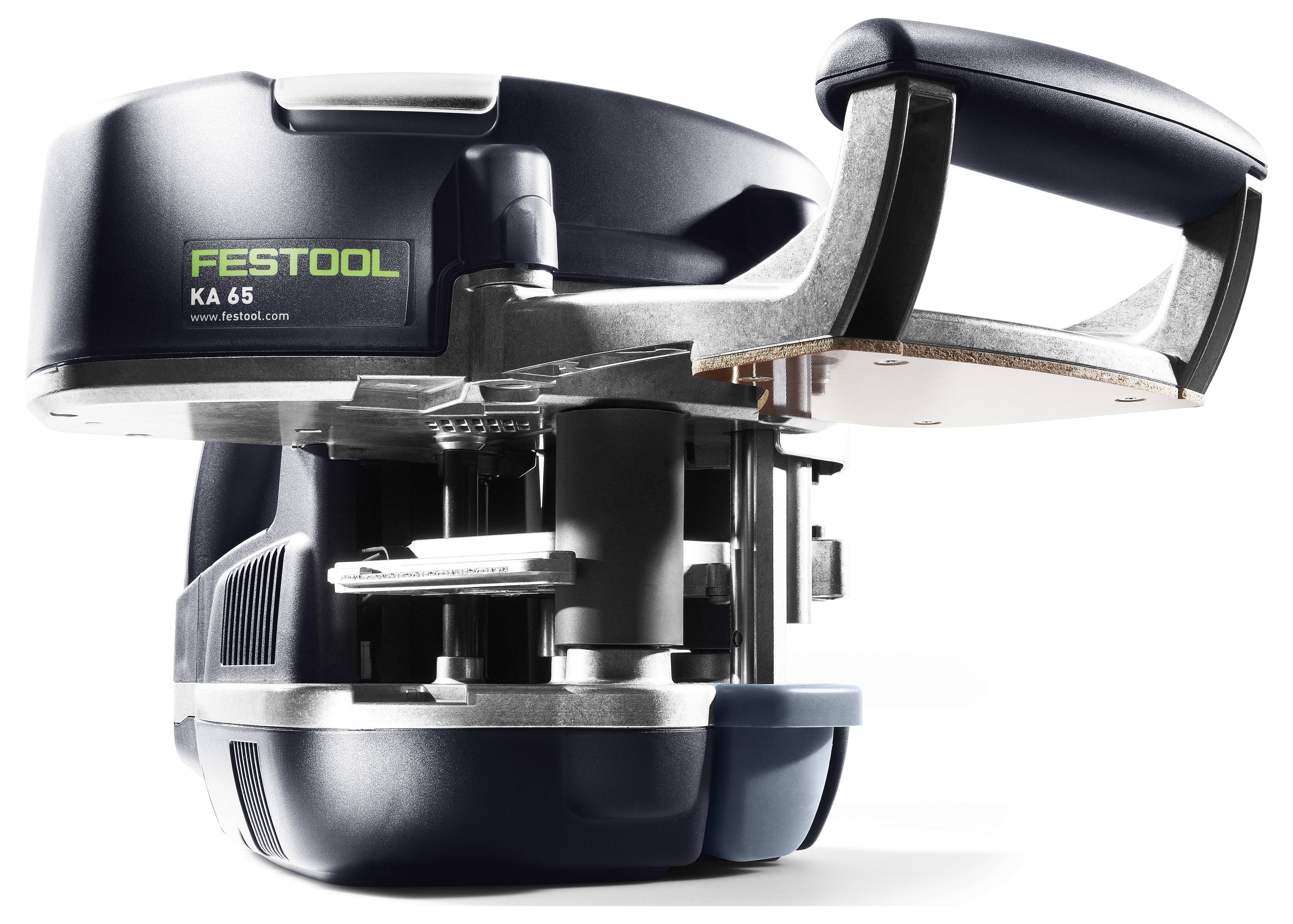 'Festool KA 65' edge bander machine shown from the side, highlighting its sturdy build and functional design for precise edge banding.