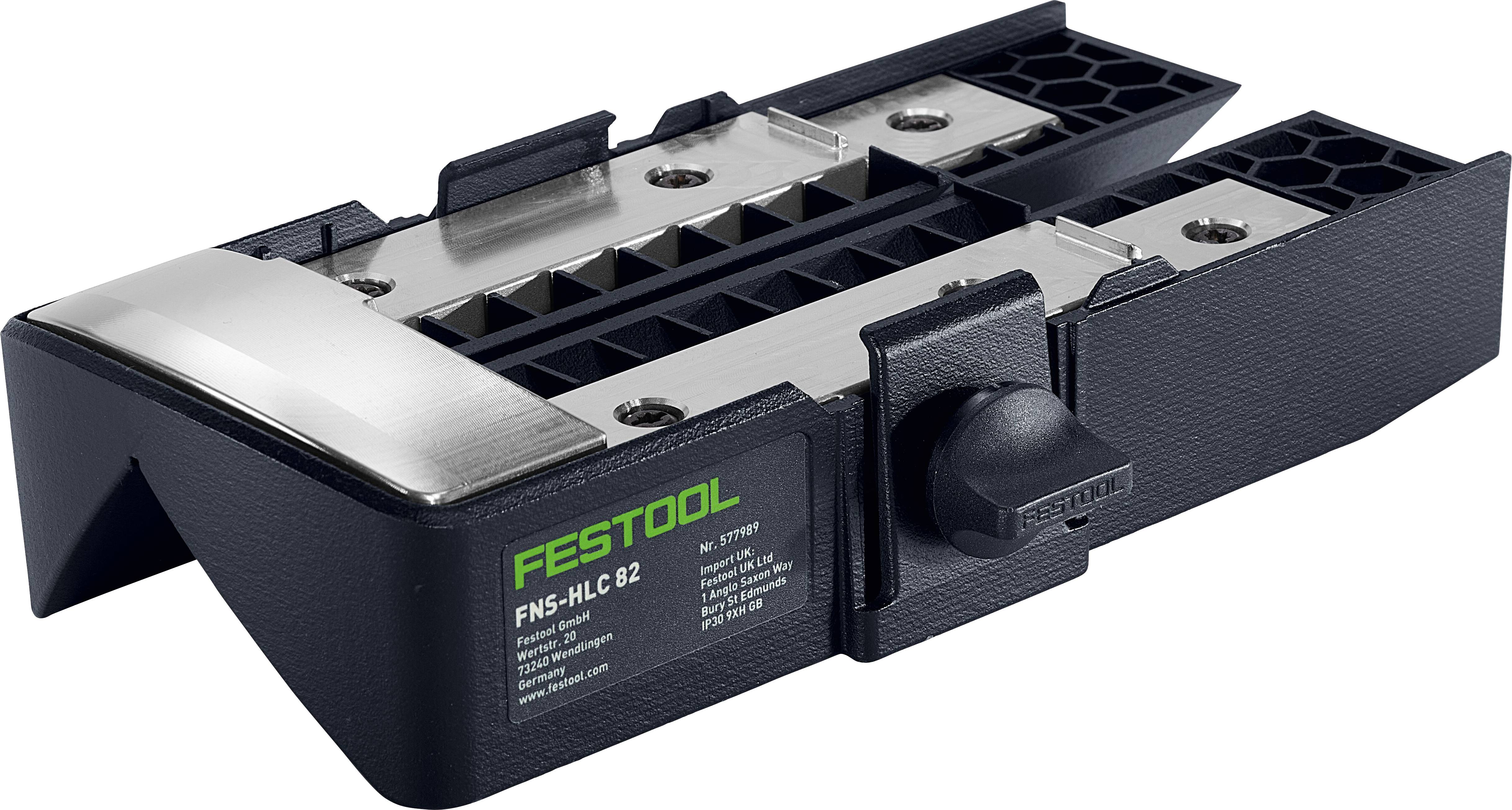 'Festool FNS-HLC 82' accessory, featuring a silver metallic build with a black base, used for precise adjustments in Festool systems.