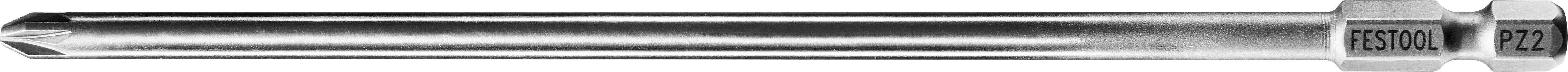 Close-up of a long metal Philips-head screwdriver, showing its textured handle and cross-shaped tip for driving screws.