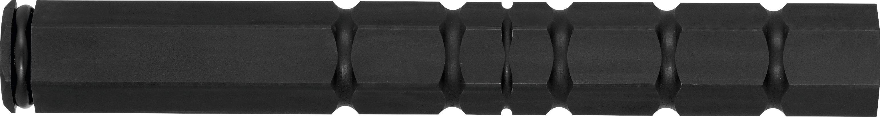 A black, cylindrical suppressor with multiple segments, designed for attachment to firearms.