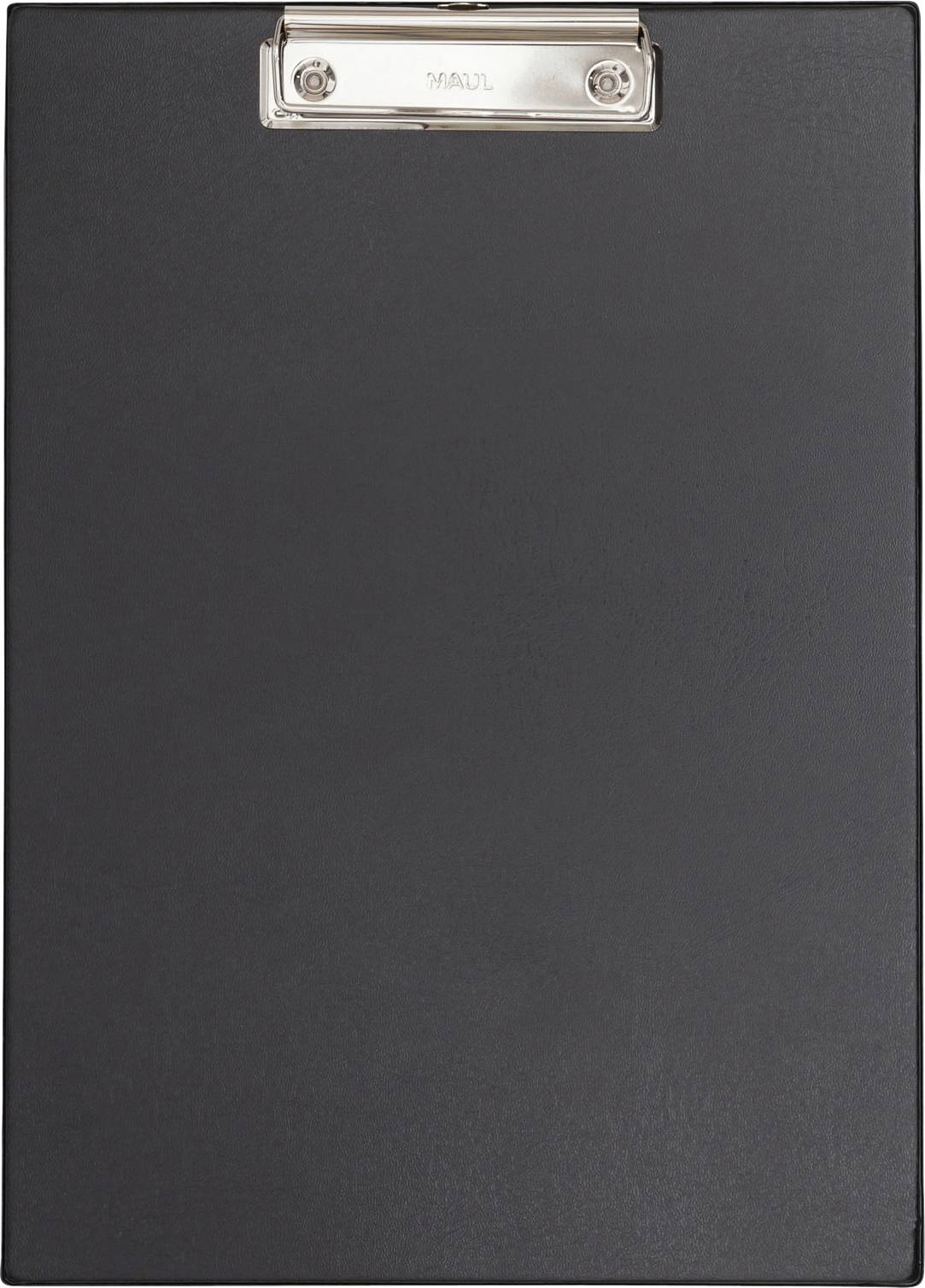 A black clipboard with a metal clip at the top, designed to hold and organize papers securely.