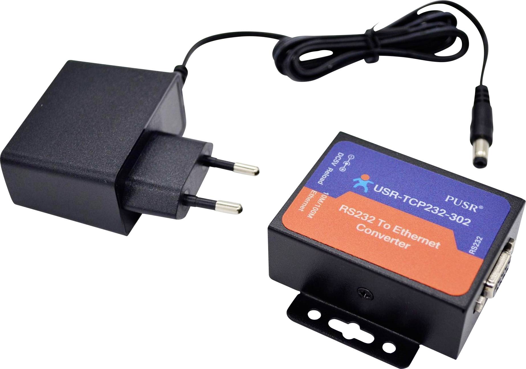 'RS232 to Ethernet Converter' with power adapter.