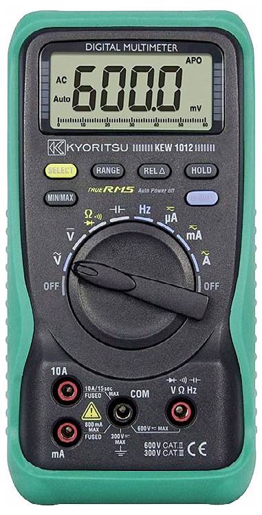 A digital multimeter displaying '600.0 mV' on the screen, with various control buttons and dials for measuring electrical parameters.
