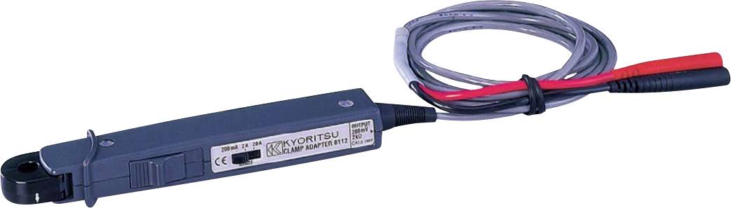 A current clamp with attached cables, used for measuring electrical currents.