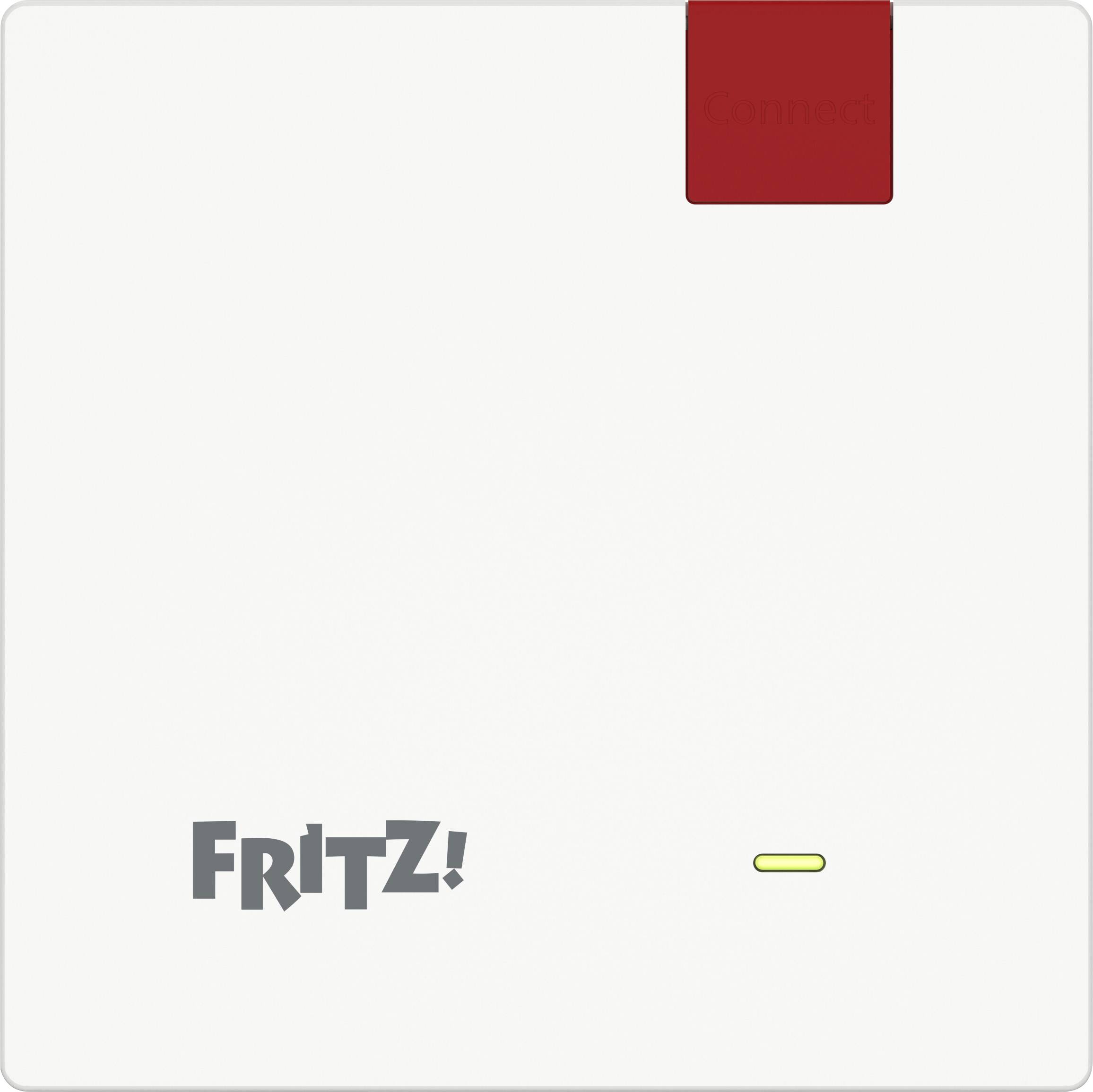 A white FRITZ! device with a 'Connect' button and a small indicator light.