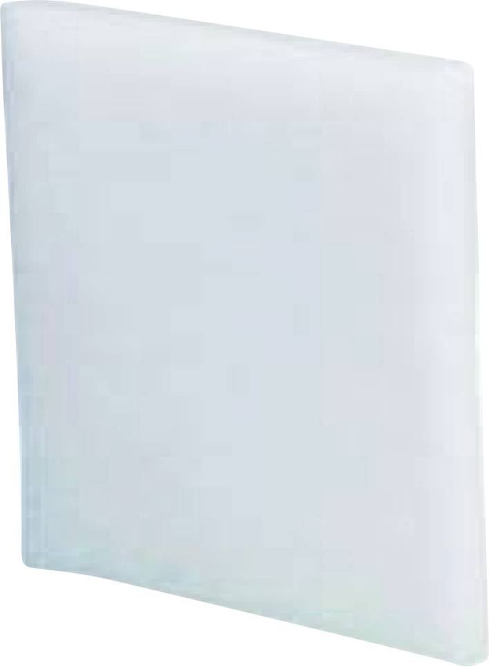 A vertical, translucent, light blue rectangular sheet or panel, slightly curved at one side.