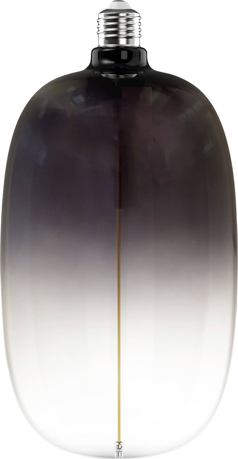 A large, oval-shaped light bulb with a gradient design transitioning from dark at the top to light at the bottom.