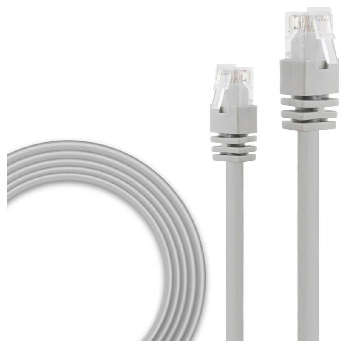 Image of a gray Ethernet cable with RJ-45 connectors on both ends.