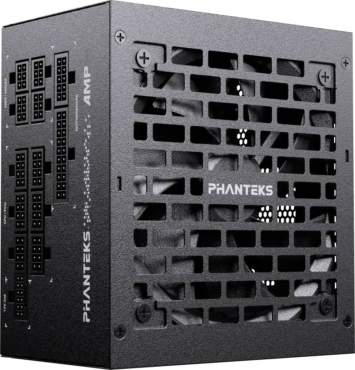 Phanteks 1,000W PC power supply unit shown with modular cable connectors and vented fan grille.