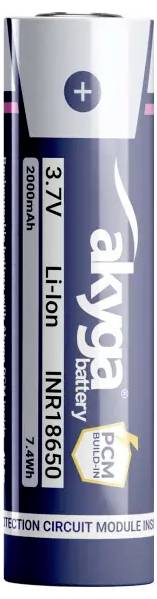 A cylindrical lithium-ion battery labeled '2000mAh', '3.7V', and 'PCM built-in', brand name visible, suitable for electronic devices.
