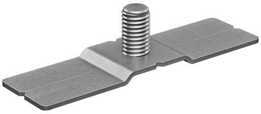 A metal tension spring clip featuring a threaded stud in the center, designed for installation or fastening purposes.