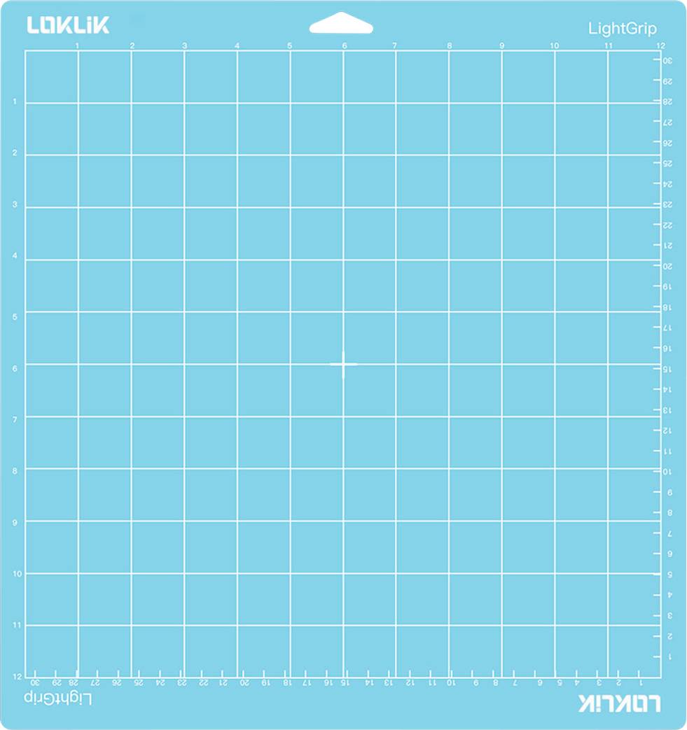 A blue cutting mat with a grid layout and white squares. The brand and product name are printed in the corners.