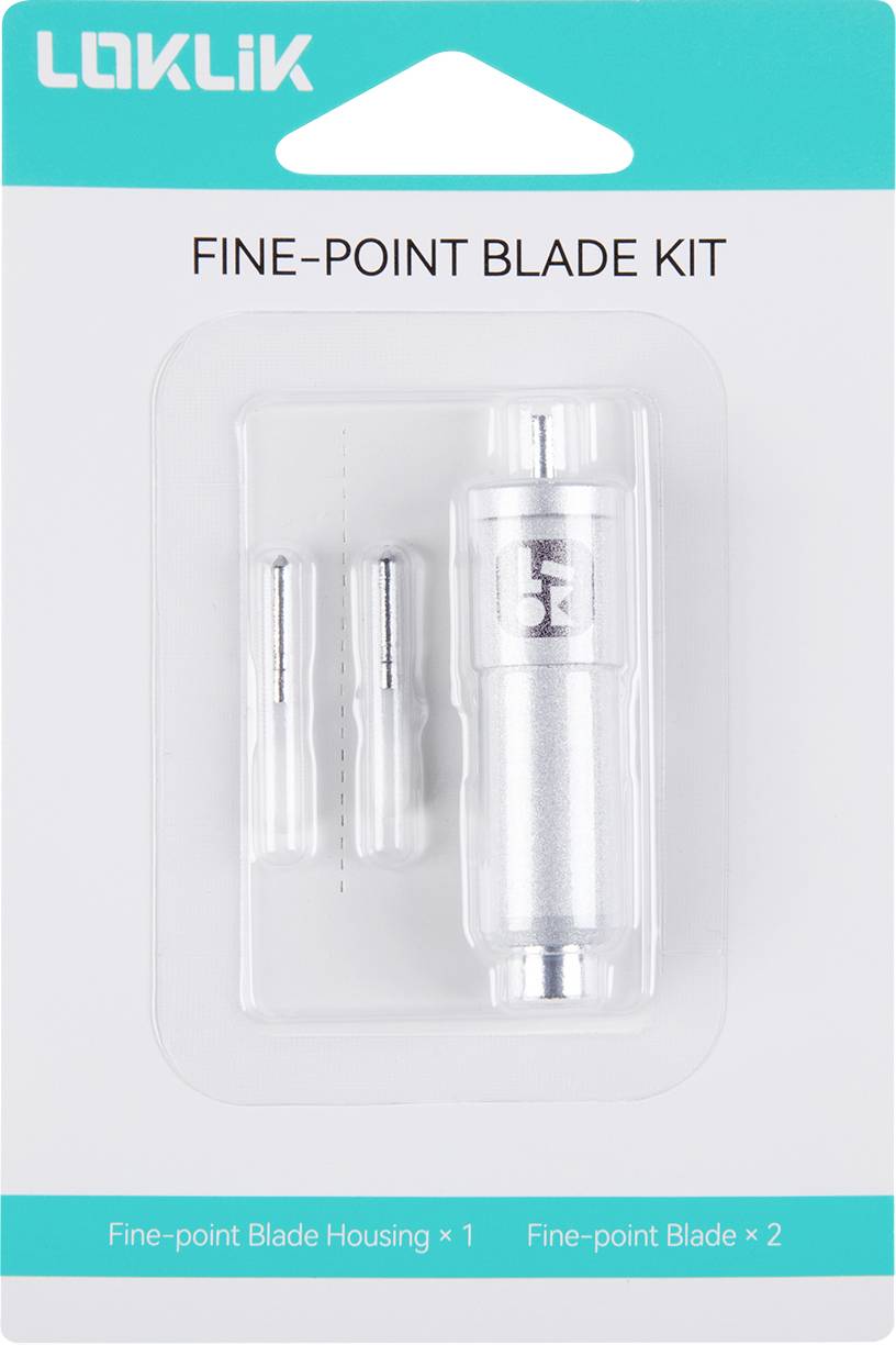 'FINE-POINT BLADE KIT' package containing one fine-point blade housing and two fine-point blades.