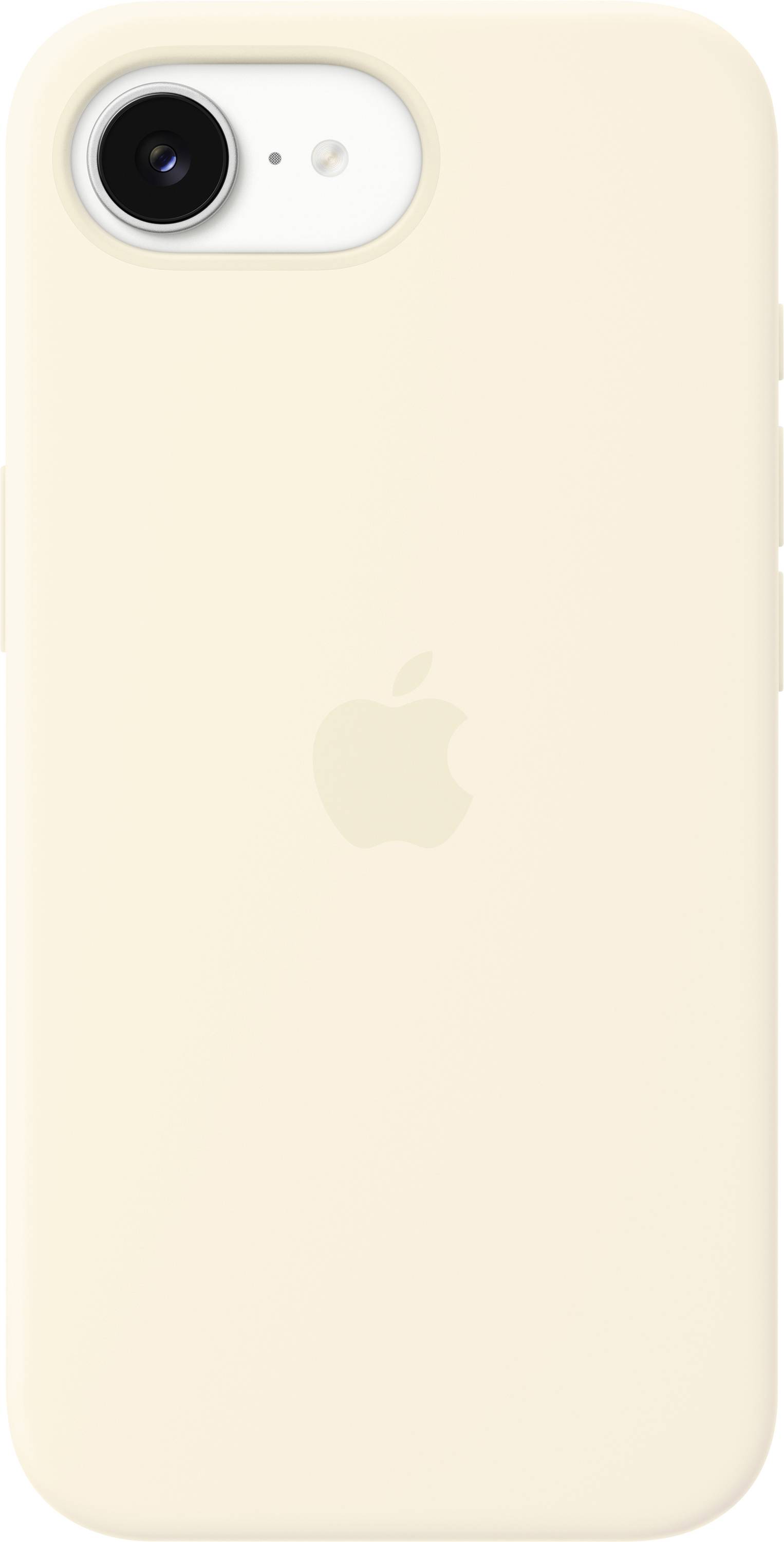 Cream-colored iPhone case with an Apple logo on the back, designed to fit the phone snugly and provide protection.