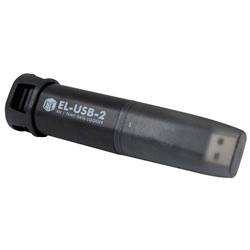 A USB temperature and humidity data logger labeled 'EL-USB-2' with a protective cap on one end, used for monitoring and recording environmental conditions.