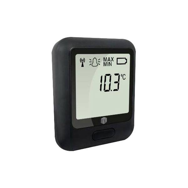 A digital thermometer showing 10.3°C on the display with icons for wireless signal, max/min alerts, and battery status.