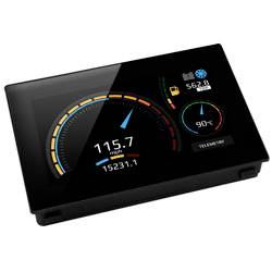 A digital dashboard display showing '115.7 MPH' speed and odometer reading '15231.1'. Additional info: fuel level and temperature gauge.