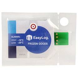 'EasyLog' frozen goods temperature monitor with alarms for high at -16°C and low at -20°C. Device in clear packaging.