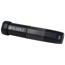 Handheld USB data logger for temperature and humidity measurements, black casing.