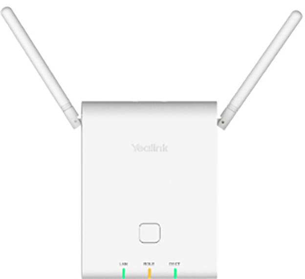 A small white wireless device with two antennas, featuring a prominent central button and status lights labeled 'Link', 'Tel', and 'Net'.