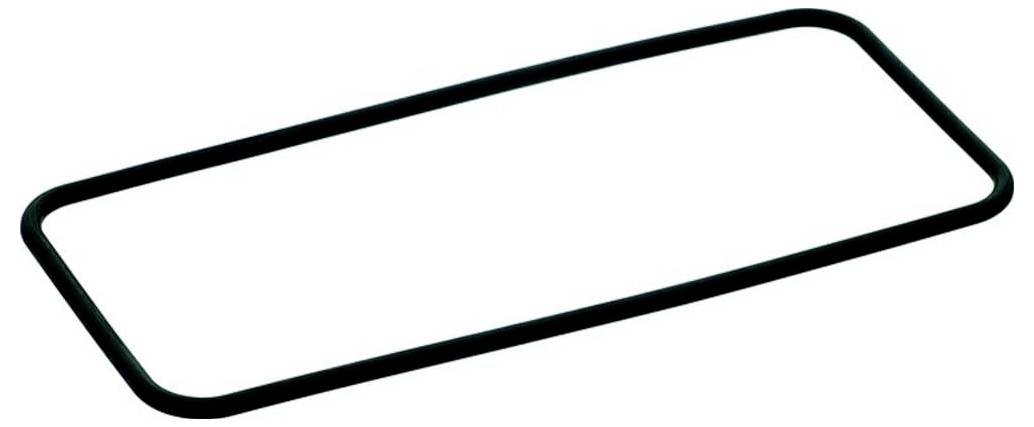A black, rectangular rubber gasket with rounded corners, used for sealing in mechanical applications.