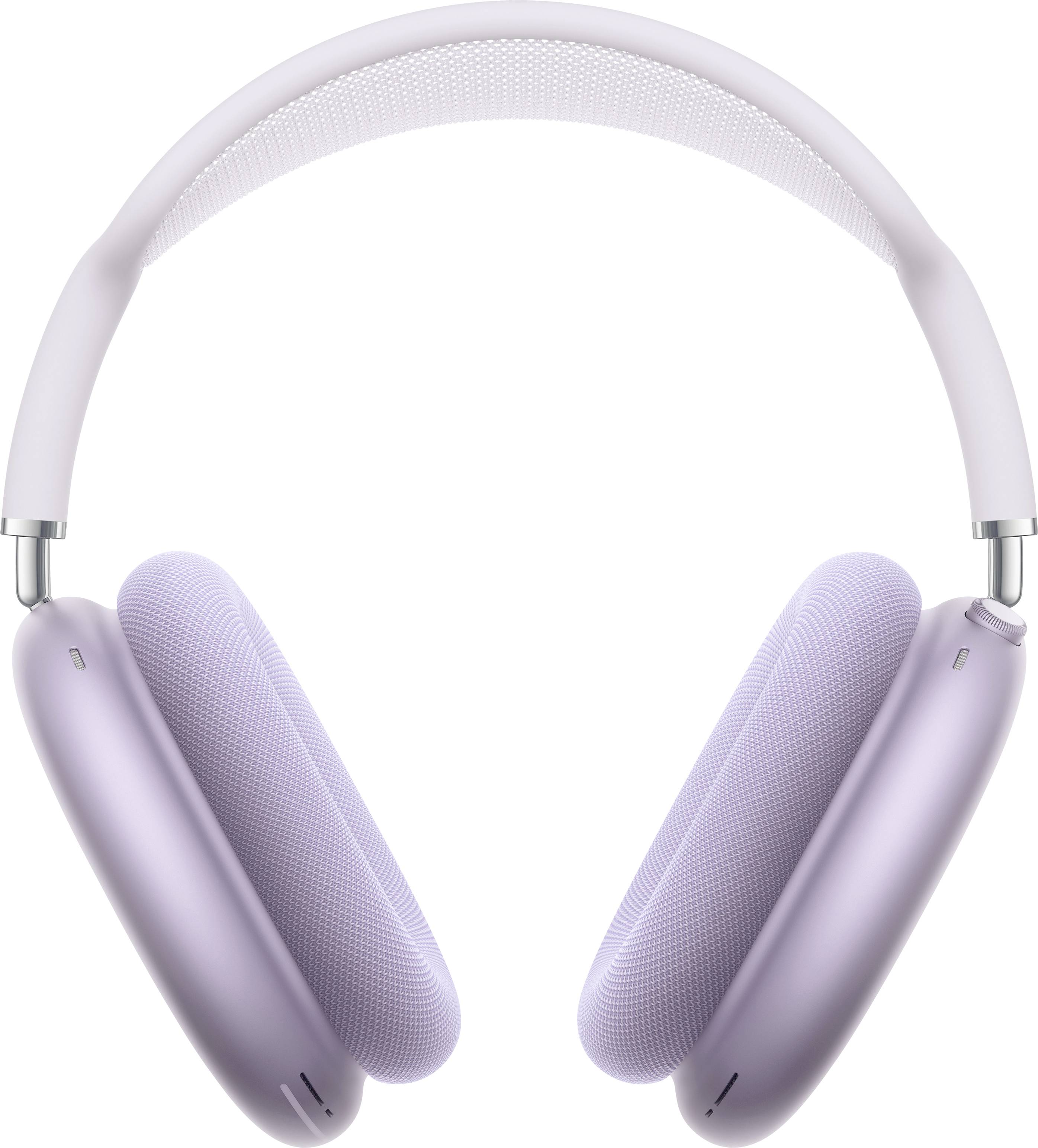 Purple over-ear headphones, front view, with a mesh headband and cushioned ear cups, designed for comfort and sound quality.