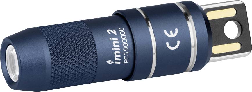 A blue USB hygrometer with 'imini 2' and a serial number 'PC19000000' printed on its body.